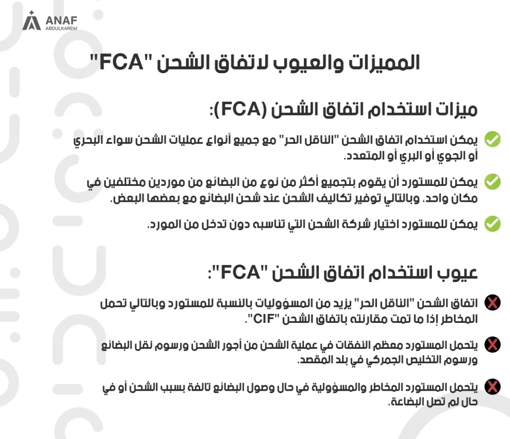 مميزات وعيوب اتفاق الشحن FCA